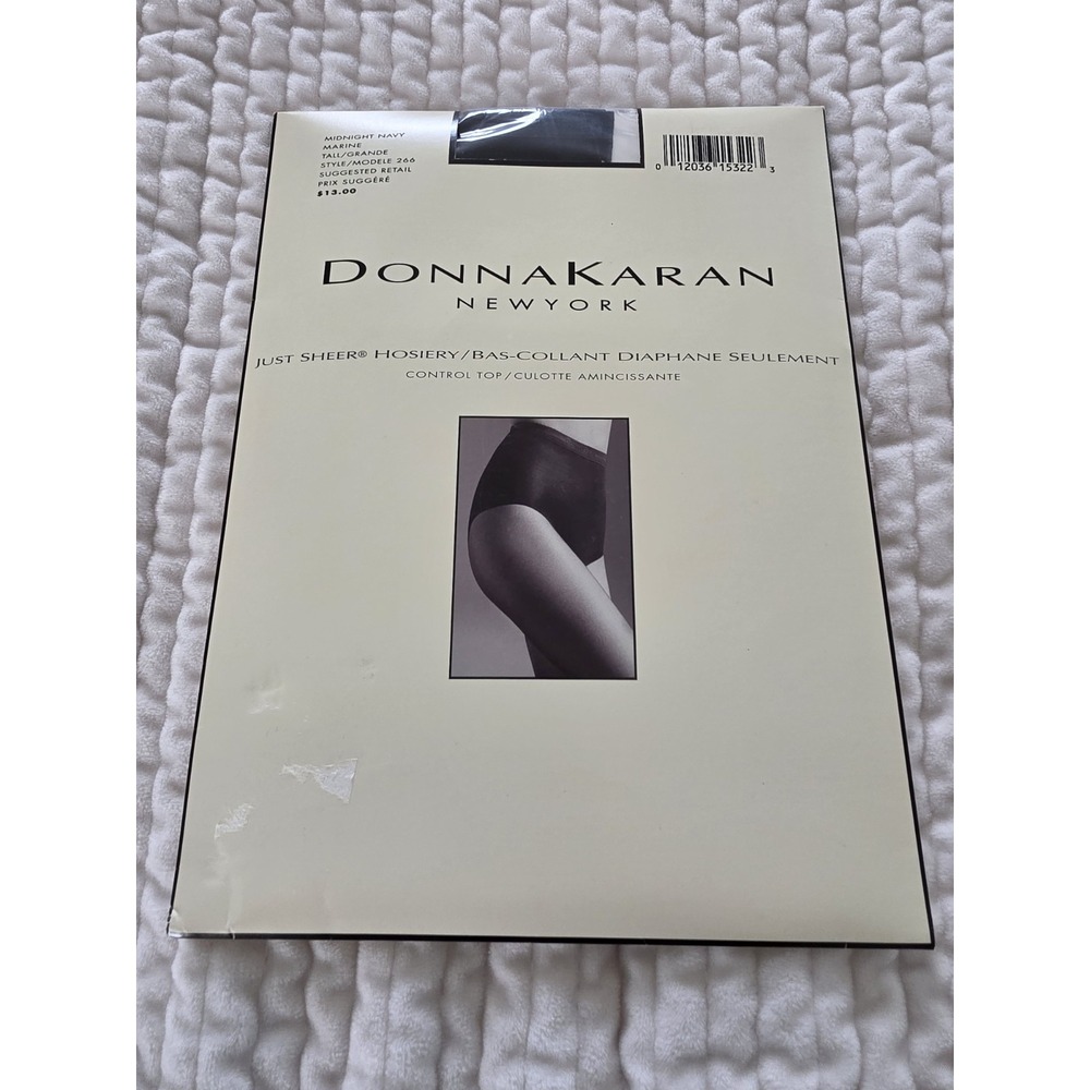 Vintage Donna Karan Just Sheer Control Top Hosiery Marine Navy, size Tall/Grande
